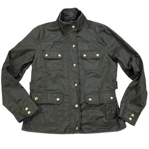 J.Crew Field Mechanic Jacket Womens Medium Olive Green Waxed Cotton Utility Coat